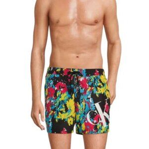 CALVIN KLEIN mens Floral Print swim trunks signature LOGO size M XL black